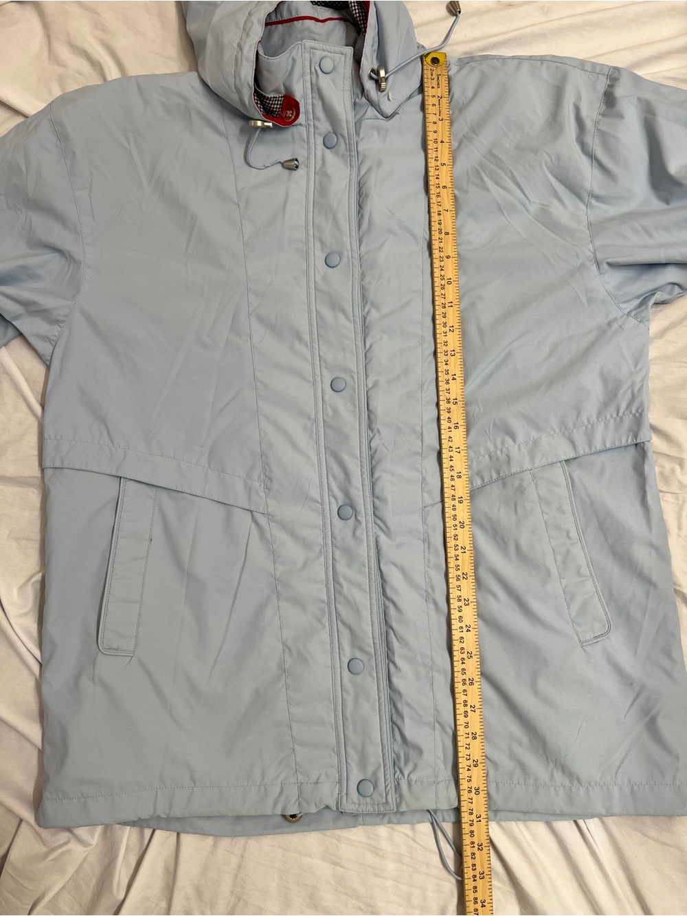 Women's Light Blue Hooded Trench Coat with Drawstring - Picture 8 of 8